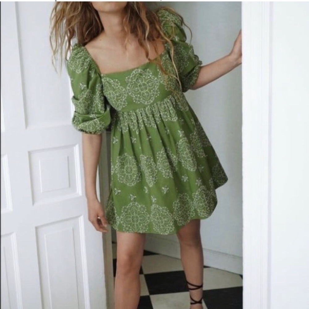 Zara | S| Green Openwork Embroidered Dress